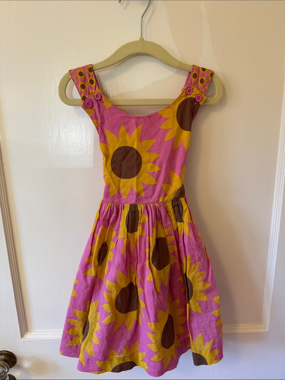 Mini Boden Pink Dress with Yellow Sunflower Print